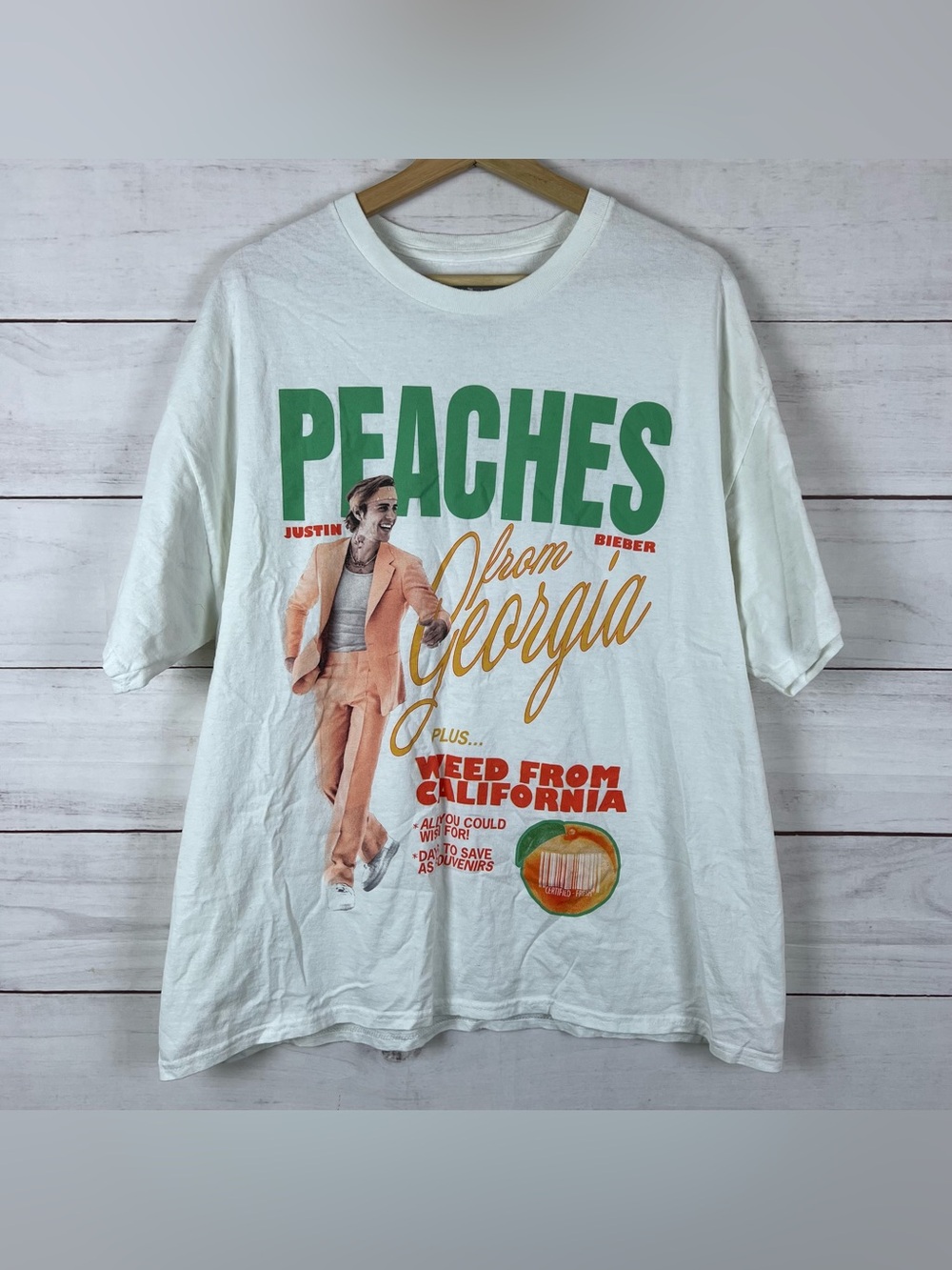Justin Bieber Peaches From Georgia Concert Merch White T-Shirt Mens Size XL